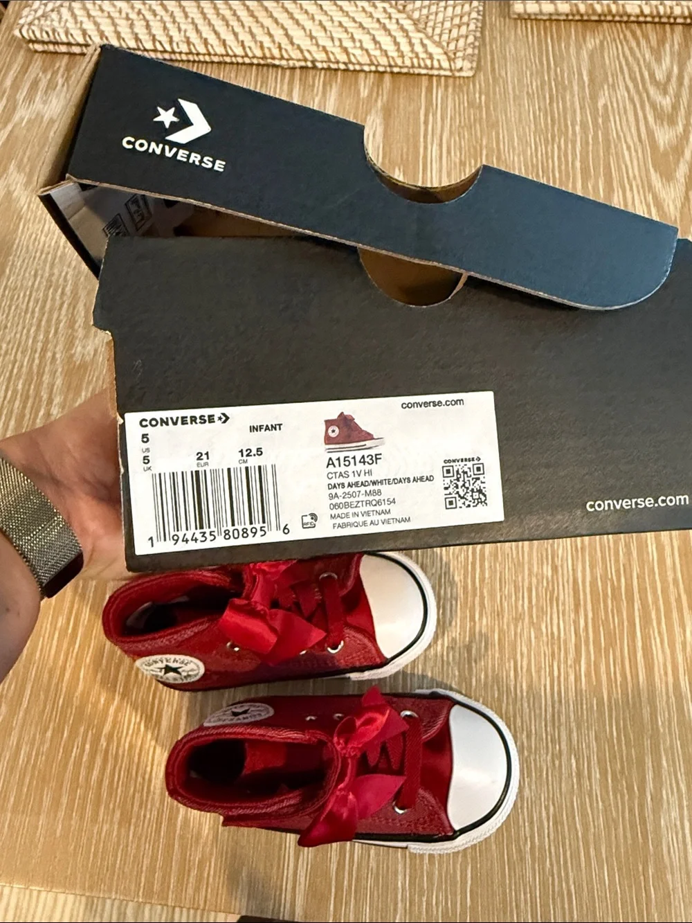 Converse Kids Red High-Top Sneakers with Ribbon Bow